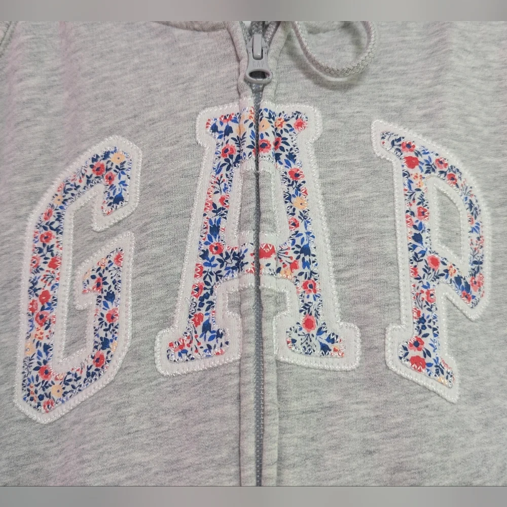 GAP Heather Gray Zip-Up Hoodie with Floral Logo (Large EC) - Picture 3 of 7
